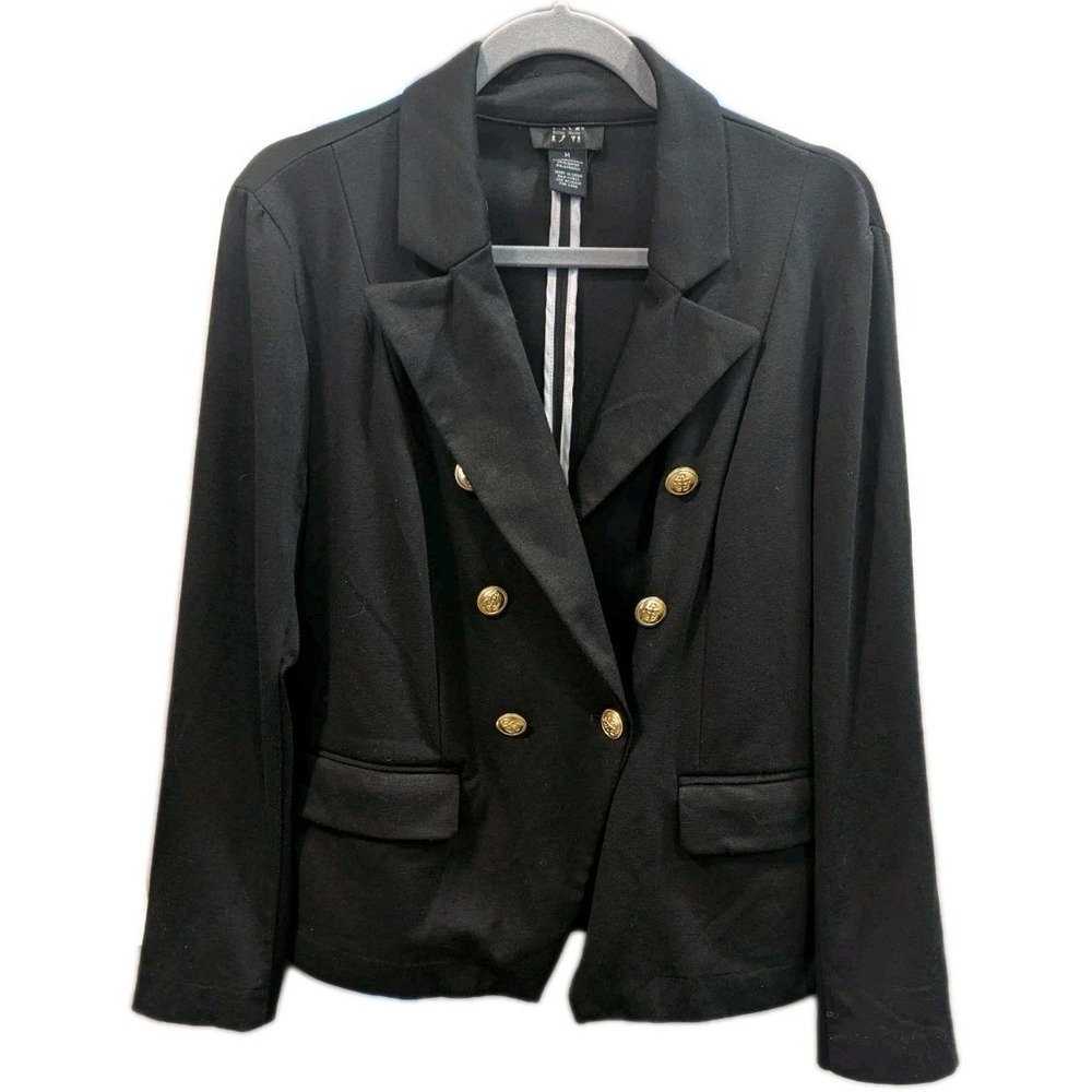 Vtg Donna Moore M Blazer 6 Gold Nautical Buttons Black‎ Stretch Pockets